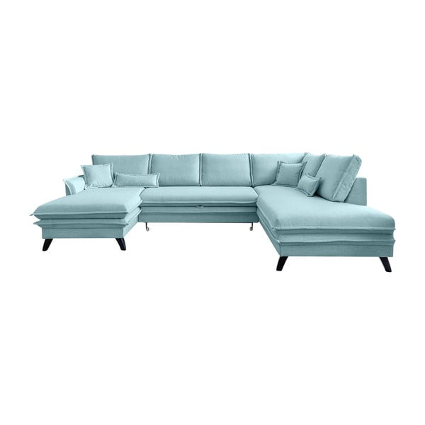 Šviesiai mėlyna U formos sofa-lova Miuform Charming Charlie, dešinysis kampas