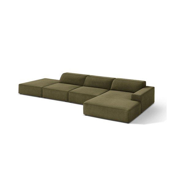 Khaki spalvos modulinė kampinė sofa iš velveto (su dešiniuoju kampu/su gultu) Jodie – Micadoni 