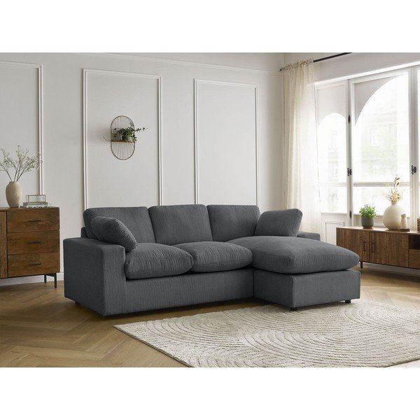 Tamsiai pilkos spalvos kampinė sofa iš kordinio velveto Belair – Bobochic Paris-image-1