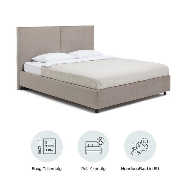 Taupe spalvos dvigulė lova audiniu dengta su sandėliavimo vieta su grotelėmis 160x200 cm Myra Bold – Bonami Selection-image-4