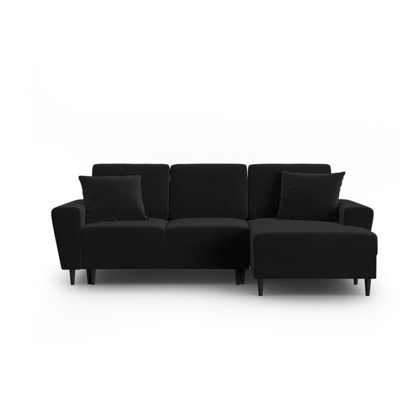 Juodos spalvos iš velveto sulankstoma/su sandėliavimo vieta kampinė sofa (su dešiniuoju kampu/su gultu) Kyoto – Cosmopolitan Design