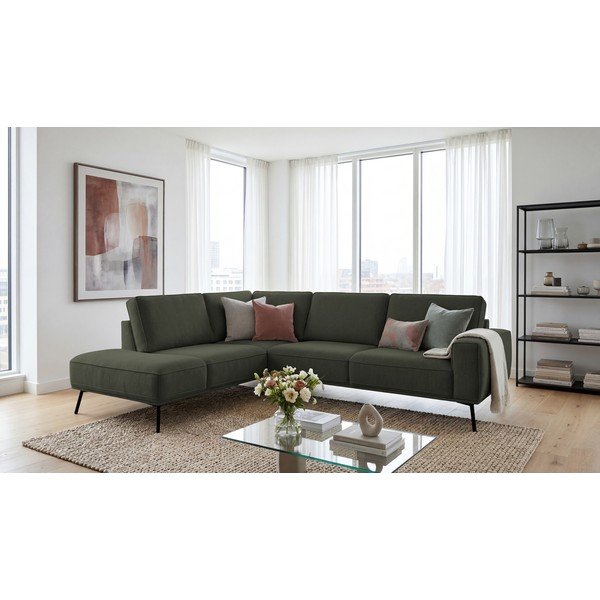 Tamsiai žalios spalvos kampinė sofa iš šenilinio audinio (su kairiuoju kampu/„L“ formos) Amsterdam – Scandic-image-4
