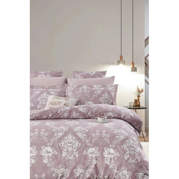 Iš ranforce medvilnės dvigulė/itin ilga patalynė rožinės spalvos su paklode/4 dalių 200x220 cm – Mila Home