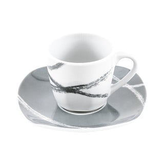 6 baltai pilkų porcelianinių puodelių rinkinys su lėkštutėmis Villa Altachiara Sandy