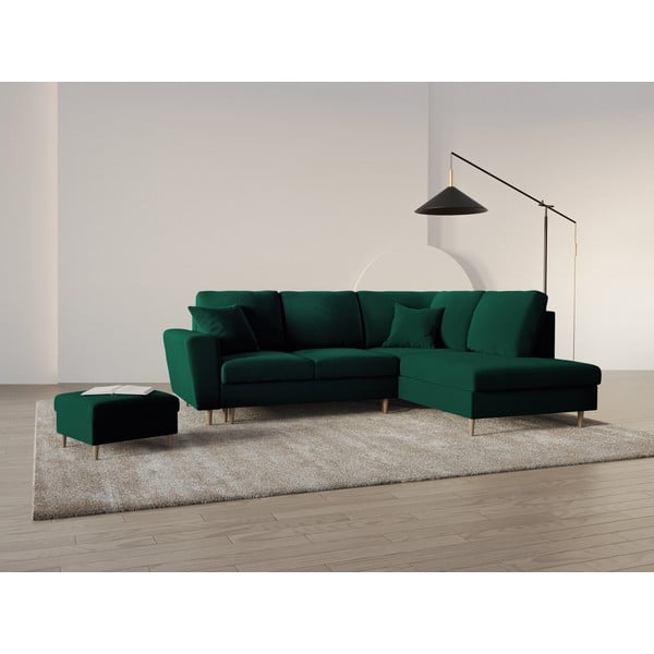 Žalios spalvos iš velveto sulankstoma/su sandėliavimo vieta kampinė sofa (su dešiniuoju kampu/„L“ formos) Kyoto – Cosmopolitan Design-image-1