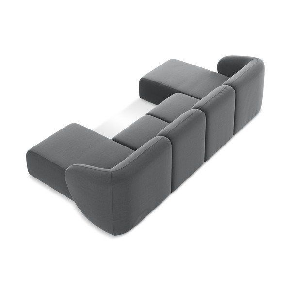 Pilkos spalvos kampinė sofa iš velveto („U“ formos) Lani – Makamii-image-3
