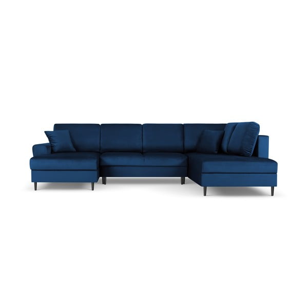 Mėlynos spalvos iš velveto sulankstoma/su sandėliavimo vieta kampinė sofa (su dešiniuoju kampu/„U“ formos) Kyoto – Cosmopolitan Design