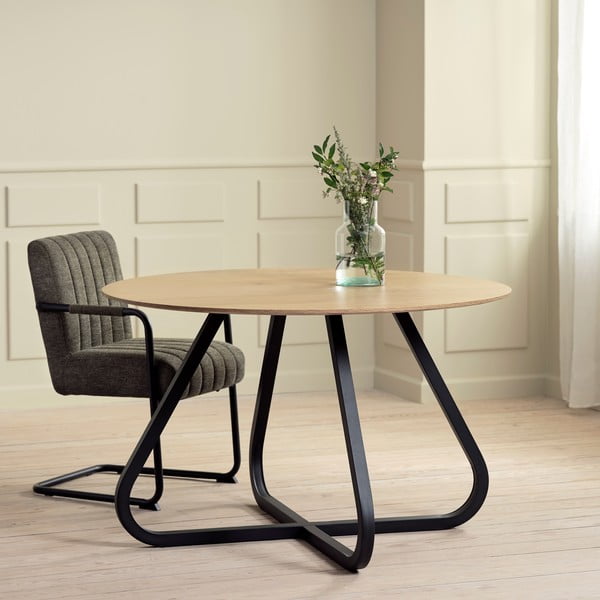 Apvalios formos valgomojo stalas natūralios spalvos su ąžuolo dekoro stalviršiu ø 120 cm Cesura – Unique Furniture-image-1
