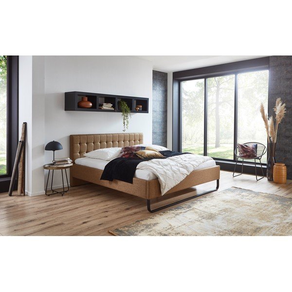 Šviesiai rudos spalvos dvigulė lova audiniu dengta be grotelių 180x200 cm Lambada – Meise Möbel-image-1