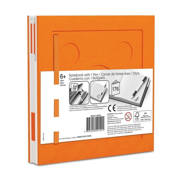 Oranžinis kvadratinis sąsiuvinis su geliniu rašikliu LEGO®, 15,9 x 15,9 cm-image-2