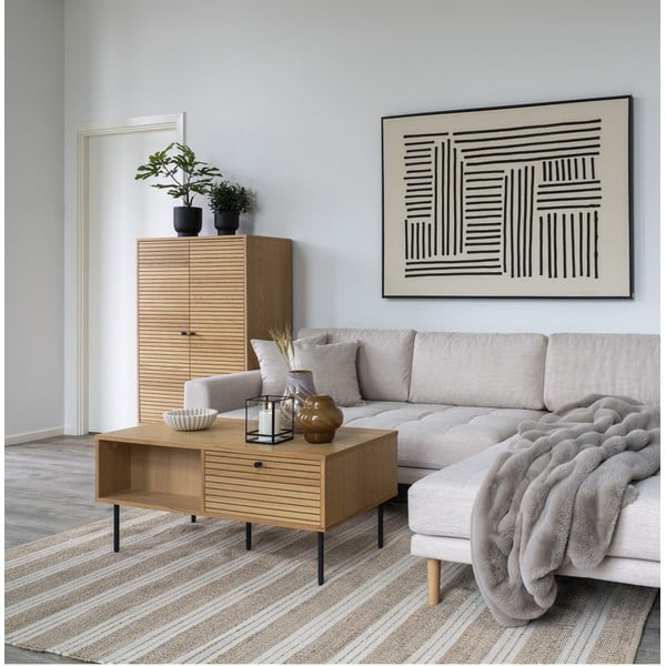 Kavos staliukas natūralios spalvos su ąžuolo dekoro stalviršiu 50x100 cm Kyoto – House Nordic-image-1
