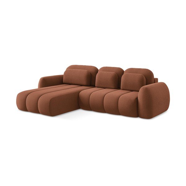Terakotos spalvos iš boucle sulankstoma/su sandėliavimo vieta kampinė sofa (su kairiuoju kampu/su gultu) Pele – Makamii-image-3
