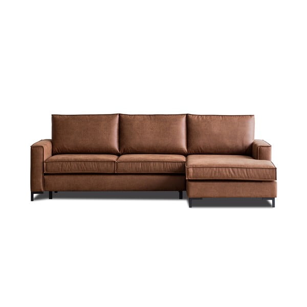 Rudos spalvos kampinė sofa-lova iš dirbtinės odos Scandic Copenhagen, dešinysis kampas