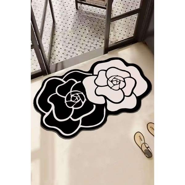 Juodos ir baltos spalvos vonios kilimėlis 60x100 cm Bungari Rose – Foutastic-image-1