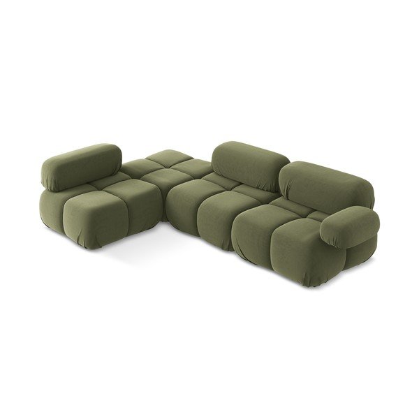 Šviesiai žalios spalvos iš velveto modulinė kampinė sofa (su kairiuoju kampu) Lokua – Makamii-image-1