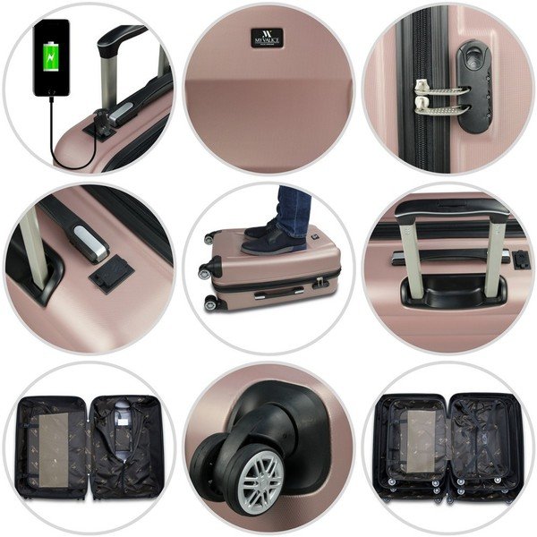 2 raudonų kelioninių lagaminų ant ratukų su USB jungtimis rinkinys "My Valice LASSO Cabin & Large-image-4