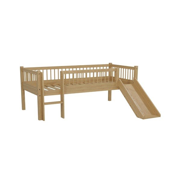 Natūralios spalvos paaukštinta iš buko masyvo vaikiška lova su stumdomais skyreliais su lovos grotelėmis 90x200 cm Forrest – Vipack-image-2