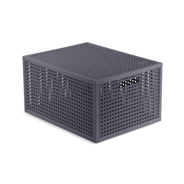 Tamsiai pilkos spalvos iš perdirbto plastiko daiktadėžė su dangčiu 30x38x21 cm Kaya – Curver