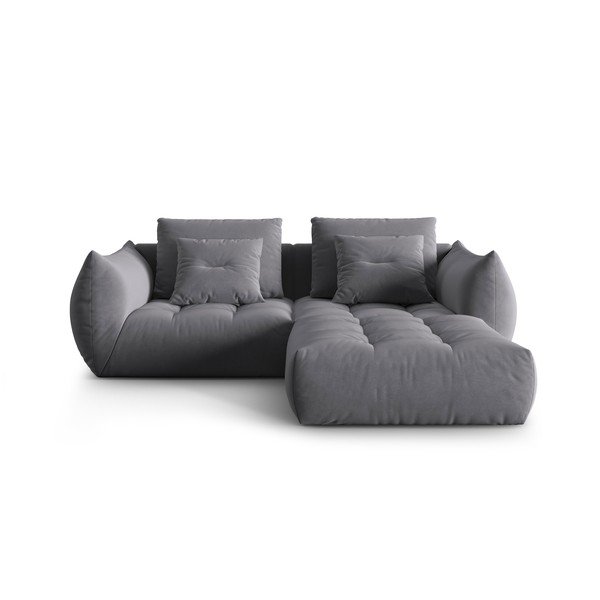 Tamsiai pilkos spalvos iš velveto kampinė sofa Bloom – Micadoni 