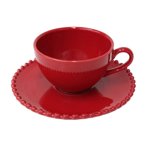 Rubino raudonumo akmens masės puodelis su lėkštele "Costa Nova Pearl", 250 ml