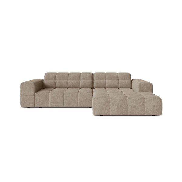 Smėlio spalvos kampinė sofa iš šenilinio audinio (su dešiniuoju kampu/su gultu) Chicago – Cosmopolitan Design