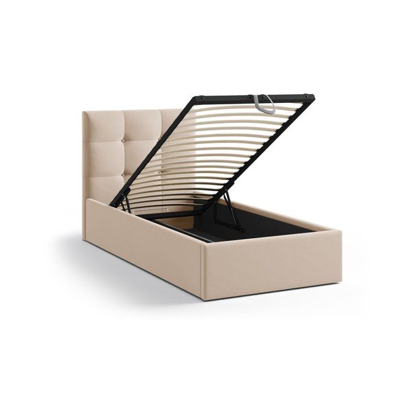 Šviesiai rudos spalvos viengulė lova audiniu dengta su sandėliavimo vieta su lovos grotelėmis 90x200 cm Phaedra – Micadoni -image-1