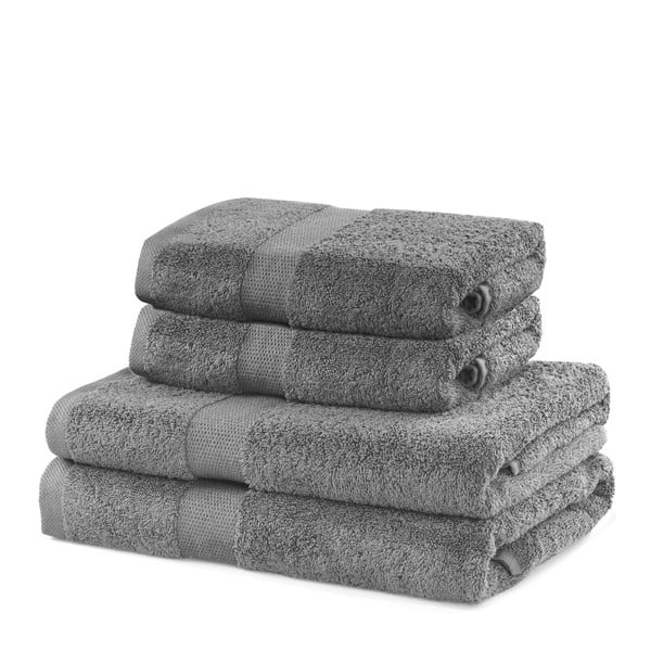 Vonios rankšluosčių rinkiniai iš medvilnės audinio pilkos spalvos 4 vnt. Marina – DecoKing