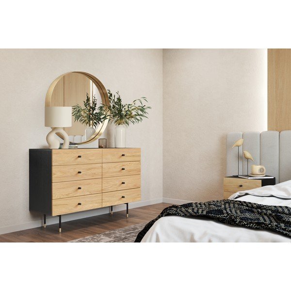 Žema šoninė spintelė juodos spalvos/natūralios spalvos iš ąžuolo 130x87 cm Jugend – Woodman-image-1