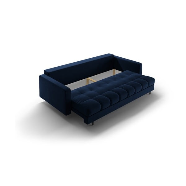 Tamsiai mėlynos spalvos iš velveto sulankstoma/su sandėliavimo vieta sofa 222 cm Bali – Cosmopolitan Design-image-4
