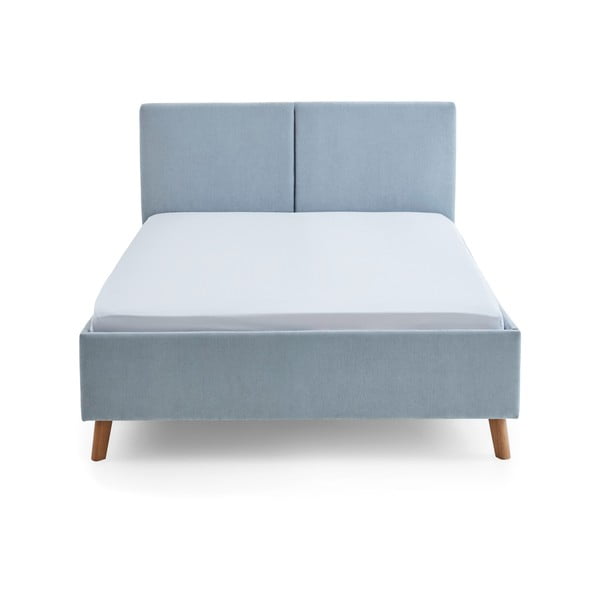 Šviesiai mėlynos spalvos dvigulė lova audiniu dengta su lovos grotelėmis 140x200 cm Piano – Meise Möbel-image-3