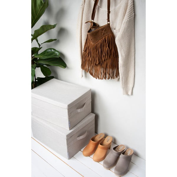 Smėlio spalvos iš tekstilės daiktadėžė su dangčiu 40x30x22 cm Soft Storage – Bigso-image-2