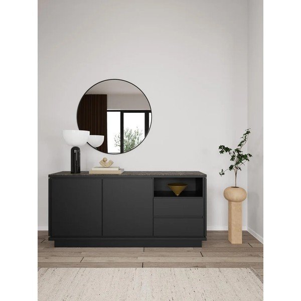 Juodos spalvos iš MDF plokštės šoninė spintelė 160x75x40 cm Tribeca – Actona-image-1