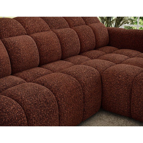 Raudonos spalvos kampinė sofa iš boucle (su dešiniuoju kampu/su gultu) Fanito – ELTAP-image-4