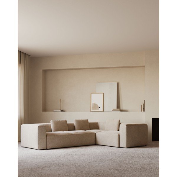 Smėlio spalvos kampinė sofa iš šenilinio audinio Blok – Kave Home-image-1