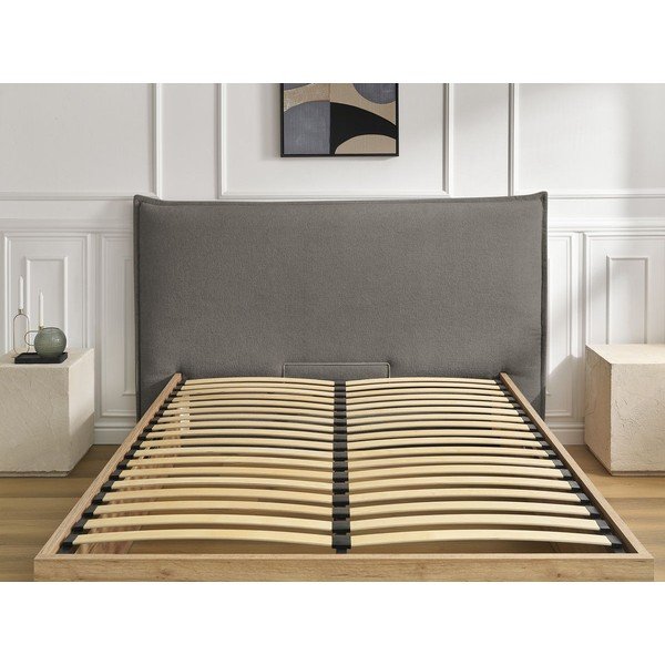 Pilkos spalvos/taupe spalvos iš audinio dvigulė lova audiniu dengta/iš medžio drožlių plokštės su sandėliavimo vieta su lovos grotelėmis 160x200 cm Charlie – Bobochic Paris-image-4