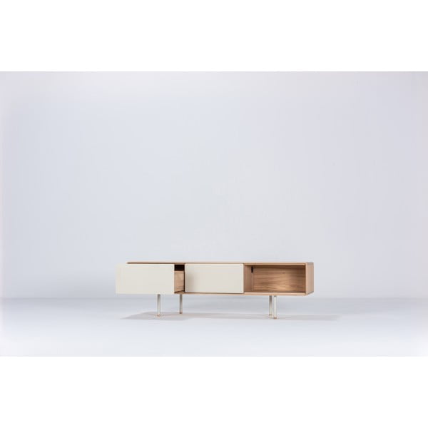 Iš ąžuolo masyvo TV spintelė baltos spalvos/natūralios spalvos 160x48 cm Fina – Gazzda-image-1