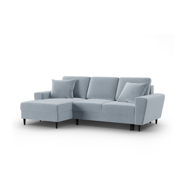 Šviesiai mėlynos spalvos iš velveto sulankstoma/su sandėliavimo vieta kampinė sofa (su kairiuoju kampu/su gultu) Kyoto – Cosmopolitan Design-image-4