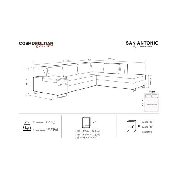 Tamsiai mėlyna sofa lova Cosmopolitan Design San Antonijus, dešinysis kampas-image-3
