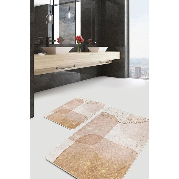Smėlio spalvos iš velveto vonios kilimėliai 2 vnt. 60x100 cm – Mila Home-image-4