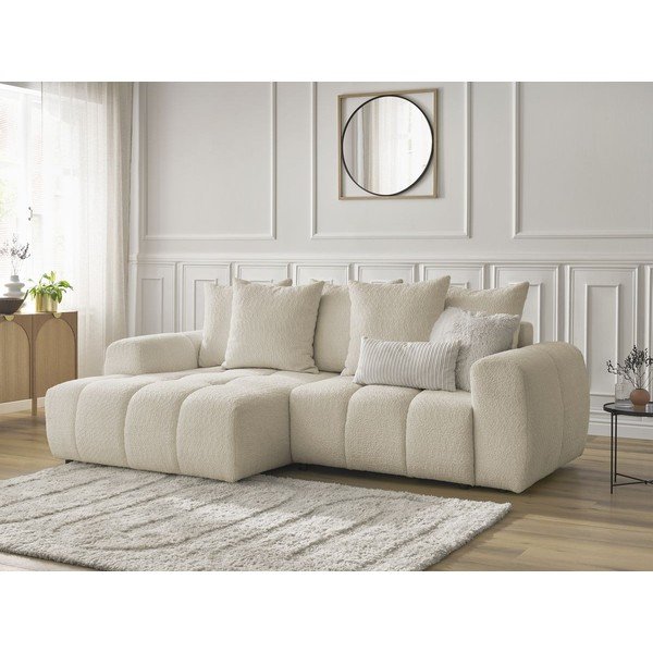 Smėlio spalvos sulankstoma/su sandėliavimo vieta kampinė sofa iš boucle (su kairiuoju kampu/su gultu) Roxelane – Bobochic Paris-image-4