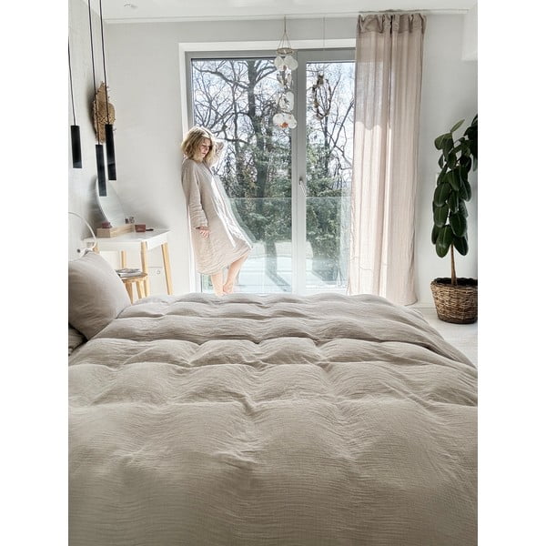 Smėlio spalvos iš muslino dvigulė patalynė 200x200 cm Plain Muslin – Butter Kings-image-4