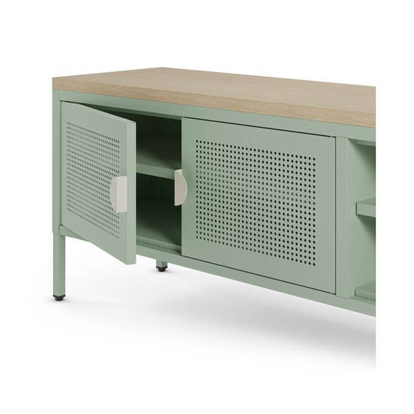 Mėtų spalvos/natūralios spalvos iš metalo TV spintelė 160x50x35 cm Sayla – Marckeric-image-3
