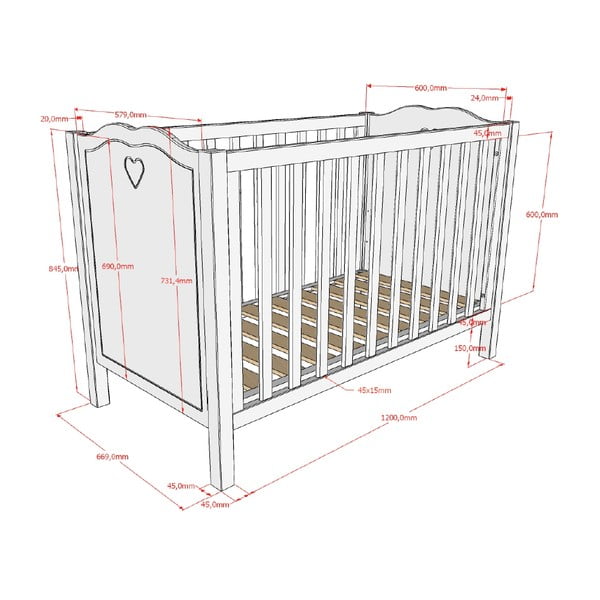 Baltos spalvos iš pušies masyvo vaikiška lovelė 60x120 cm Amori – Vipack-image-2