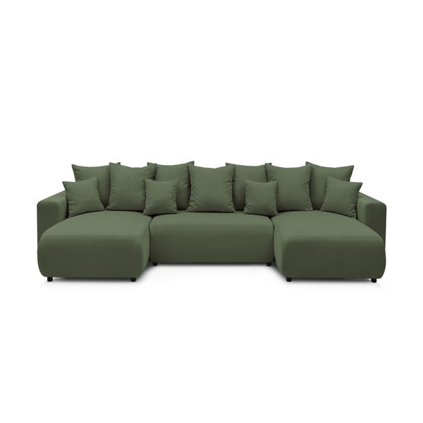 Žalia velvetinė U formos sofa-lova Bobochic Paris Envy