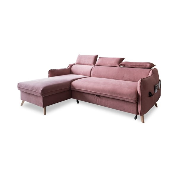Sulankstoma kampinė sofa iš velveto šviesiai rožinės spalvos (su kairiuoju kampu) Sweet Harmony – Miuform