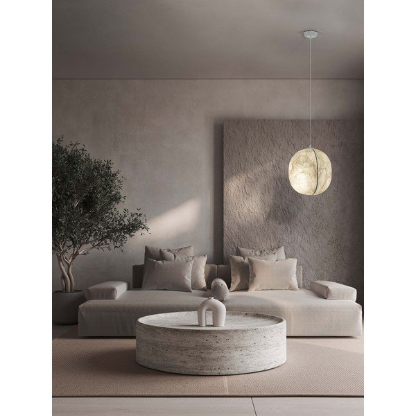 Baltos spalvos iš metalo kabantis šviestuvas ø 42 cm su tekstiliniu gaubtu Pierida – Nova Luce-image-1