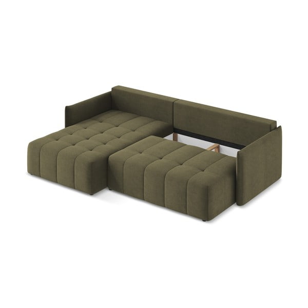 Khaki spalvos sulankstoma/su sandėliavimo vieta kampinė sofa (su kairiuoju kampu/su gultu) Moku – Makamii-image-4