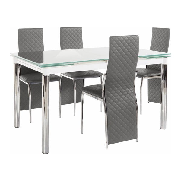 4 tamsiai pilkų valgomojo stalo ir 4 tamsiai pilkų valgomojo kėdžių rinkinys "Støraa Pippa William White Grey