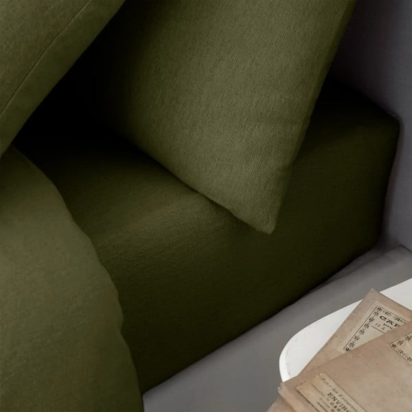 Khaki spalvos iš flanelės paklodė su guma 135x190 cm Brushed – Catherine Lansfield-image-1