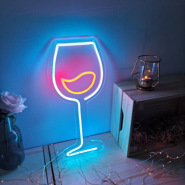 Mėlyna ir raudona sieninė šviečianti vyno taurės formos dekoracija Candy Shock Wine